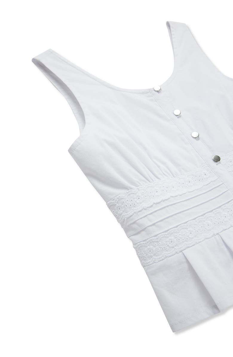 Truce Kids' Babydoll Embroidered Cotton Blend Tank Top, Alternate, color, White