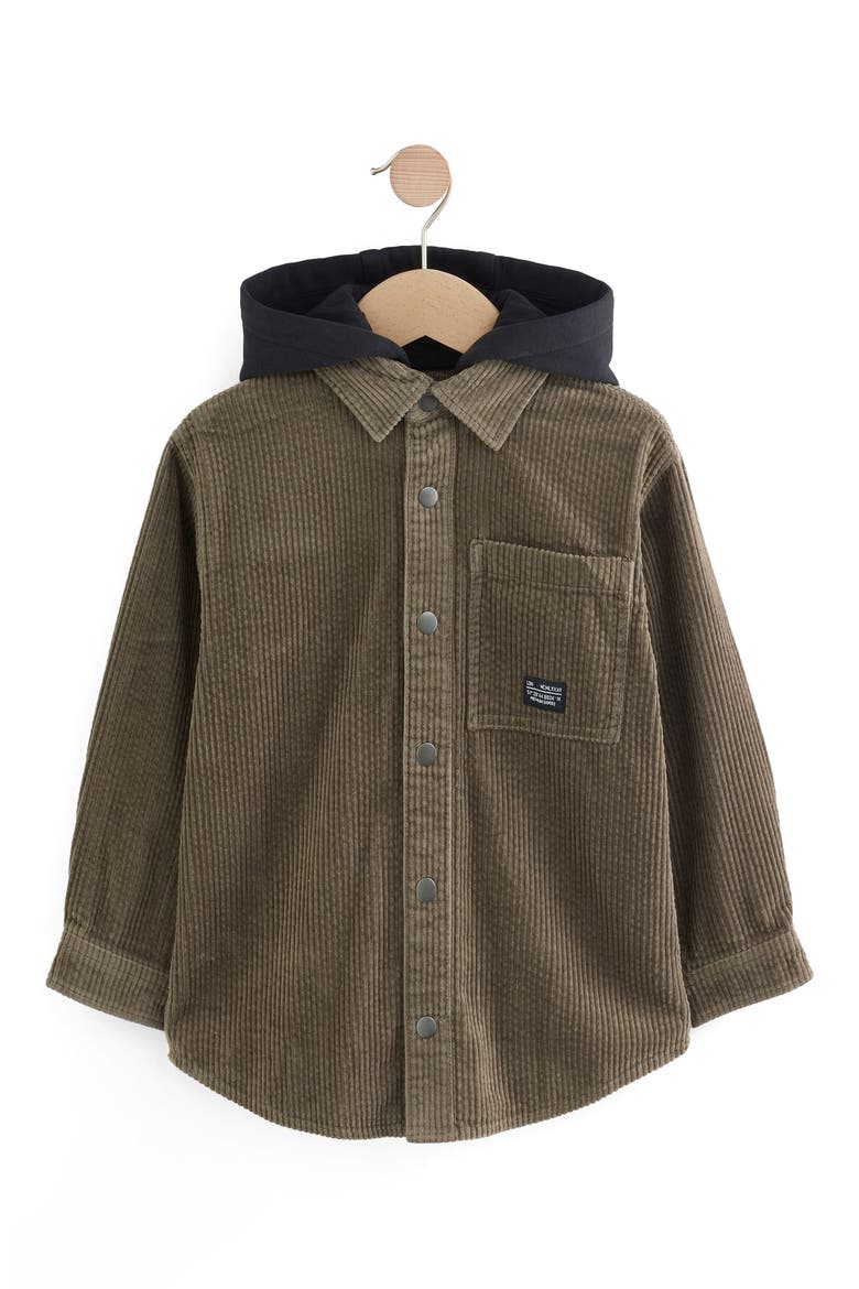 Kids' Hooded Corduroy Snap-Up Shirt Jacket, Main, color, GREEN