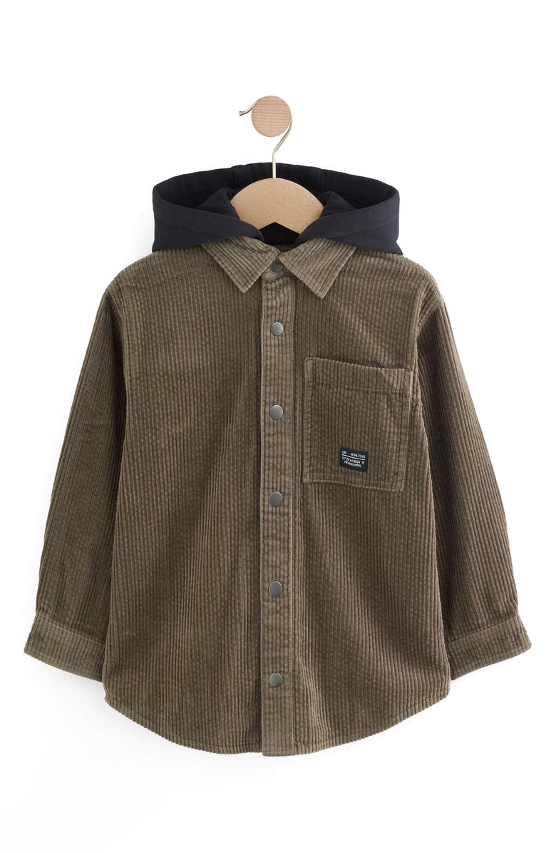NEXT Kids' Hooded Corduroy Snap-Up Shirt Jacket, Main, color, Green