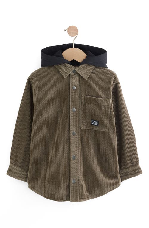 Next Kids' Hooded Corduroy Snap-up Shirt Jacket In Green