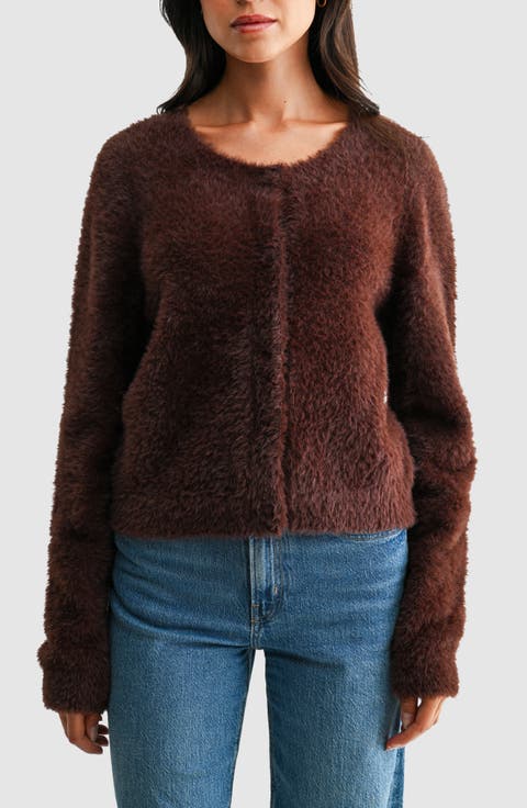 Fuzzy Crewneck Cardigan