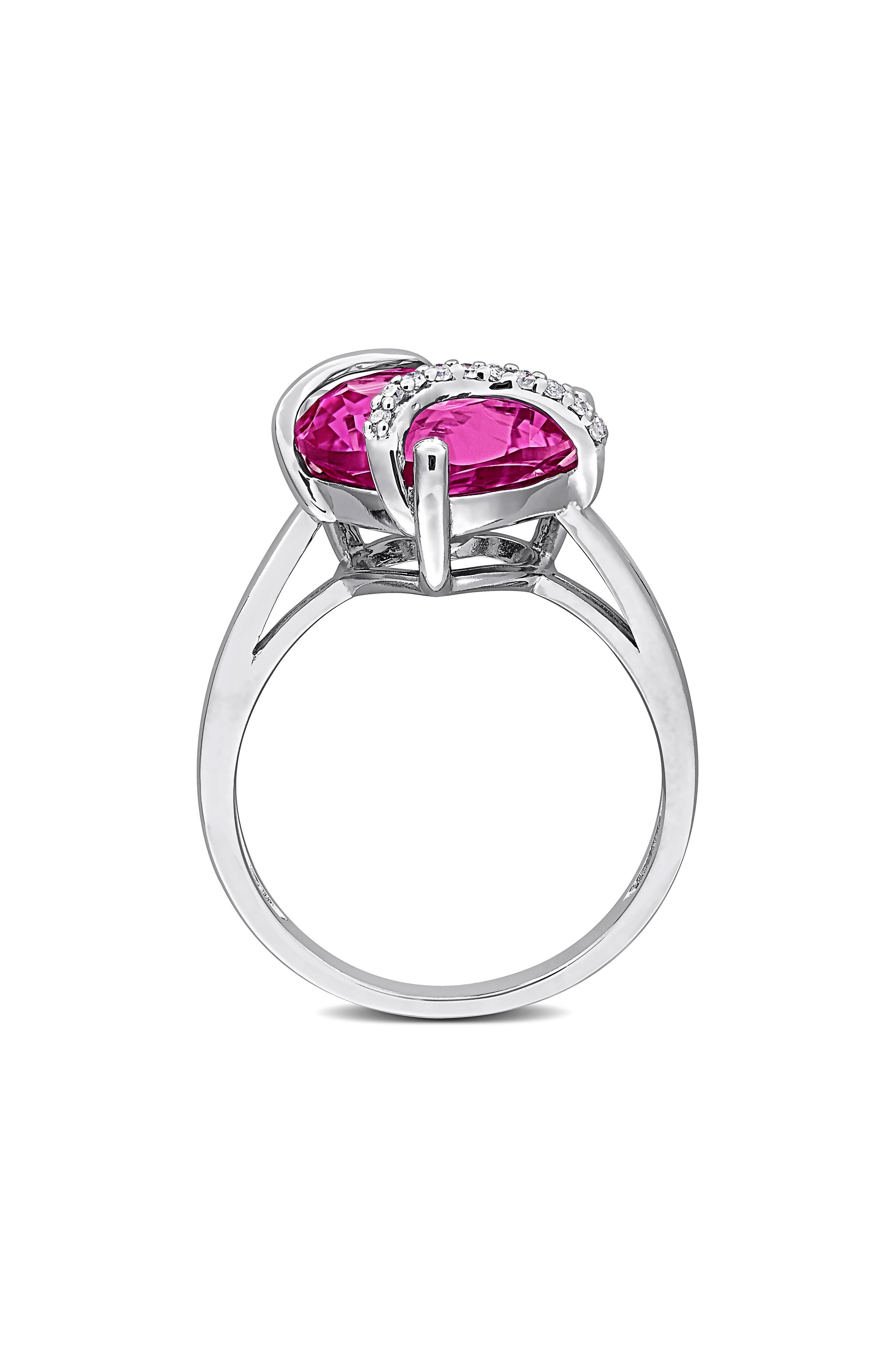 DELMAR Sterling Silver Lab Grown Pink Sapphire & Diamond Heart Ring ...