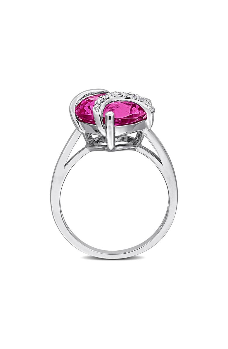 DELMAR Sterling Silver Lab Grown Pink Sapphire & Diamond Heart Ring, Alternate, color, Pink