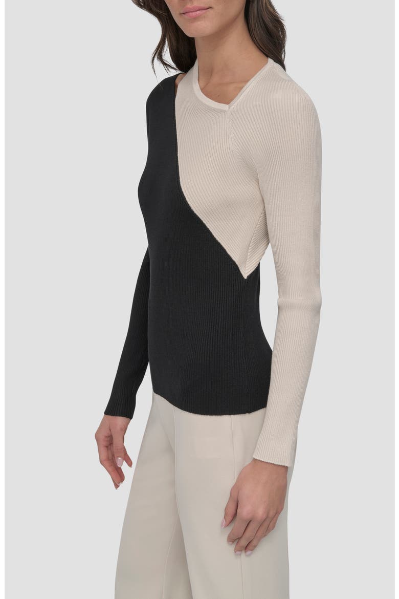 Colorblock Shoulder Cutout Long Sleeve Sweater, Alternate, color, BLACK/ LATTE CITY