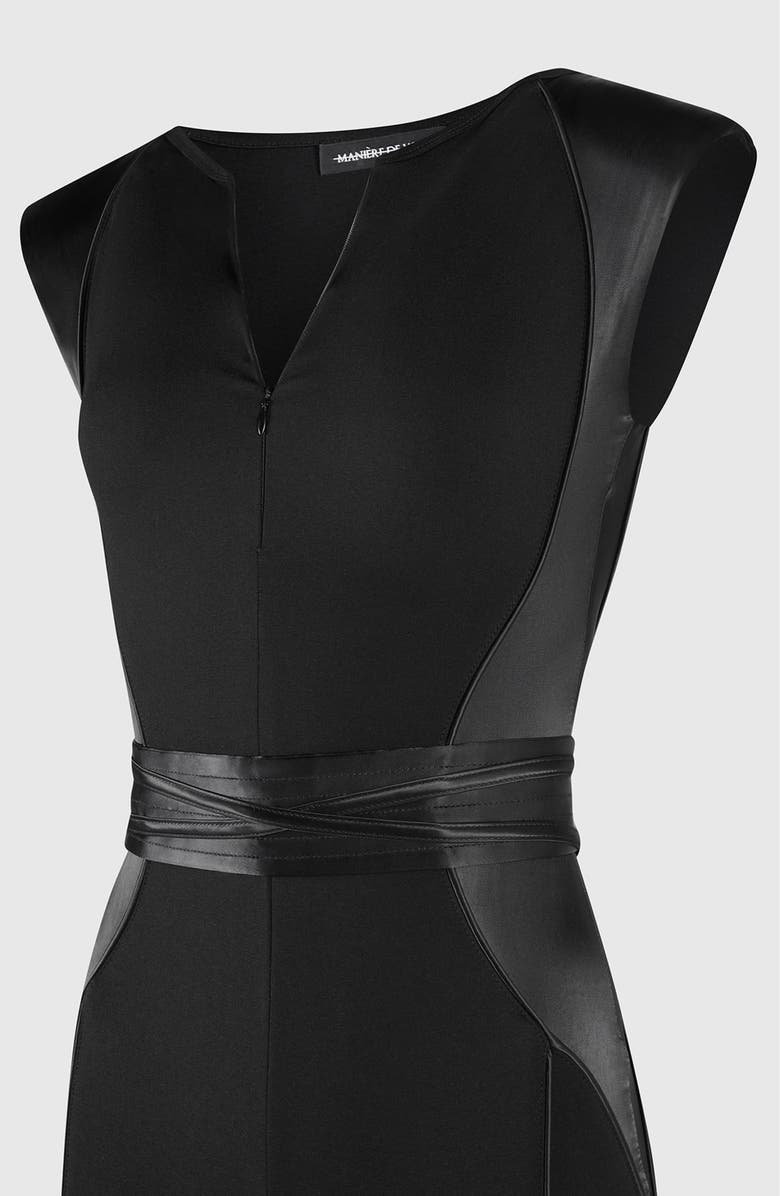 Manière De Voir Satin Contour Flared Jumpsuit, Alternate, color, Black