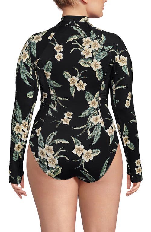 Lands' End Plus Size Tugless Long Sleeve Rash Guard One Piece Swimsuit