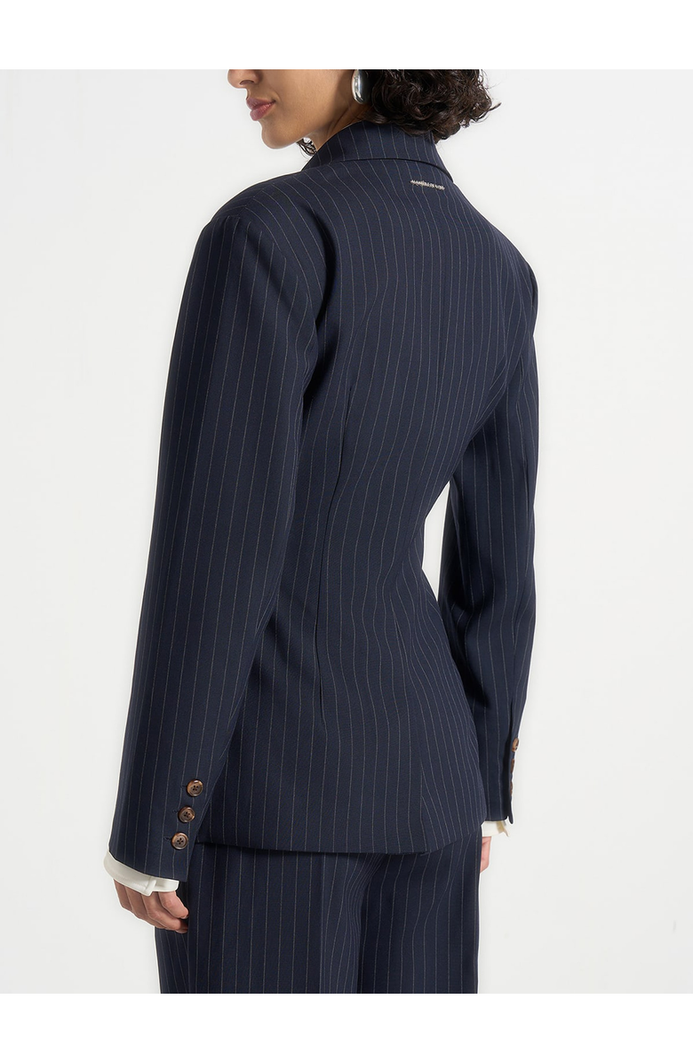 Manière De Voir Maia Pinstripe Double Breasted Blazer, Alternate, color, Navy
