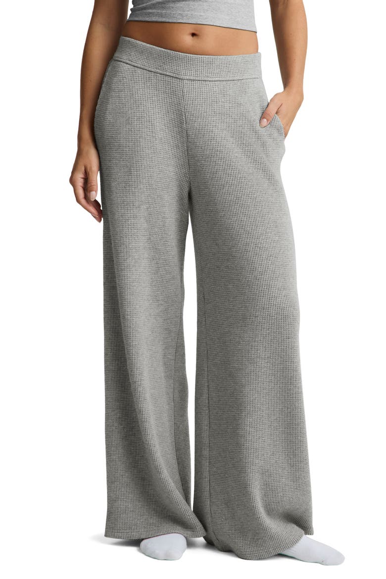 Rest Day Waffle Wide Leg Pants, Main, color, HEATHER GRAY