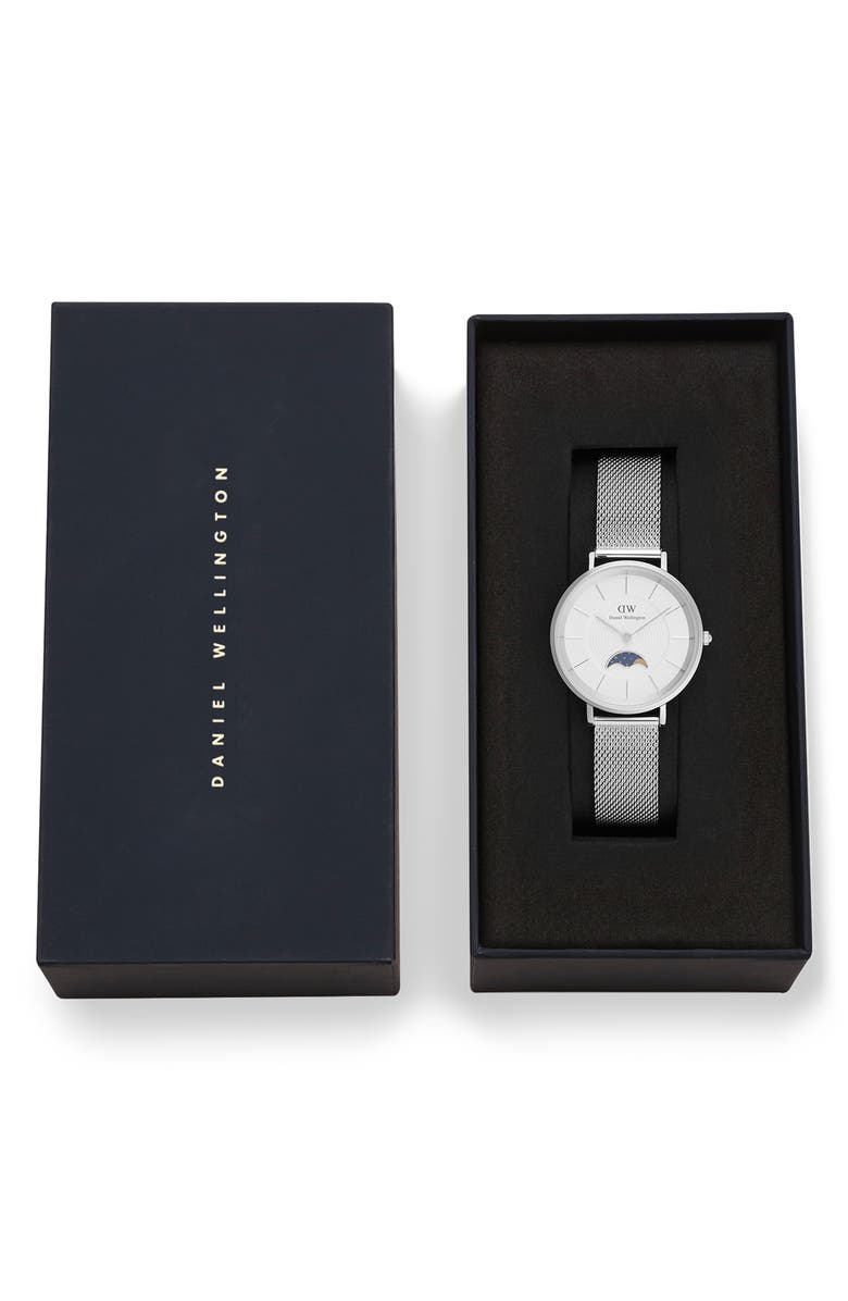 Daniel Wellington Petite Moonphase Mesh Strap Watch, 32mm, Alternate, color, Silver