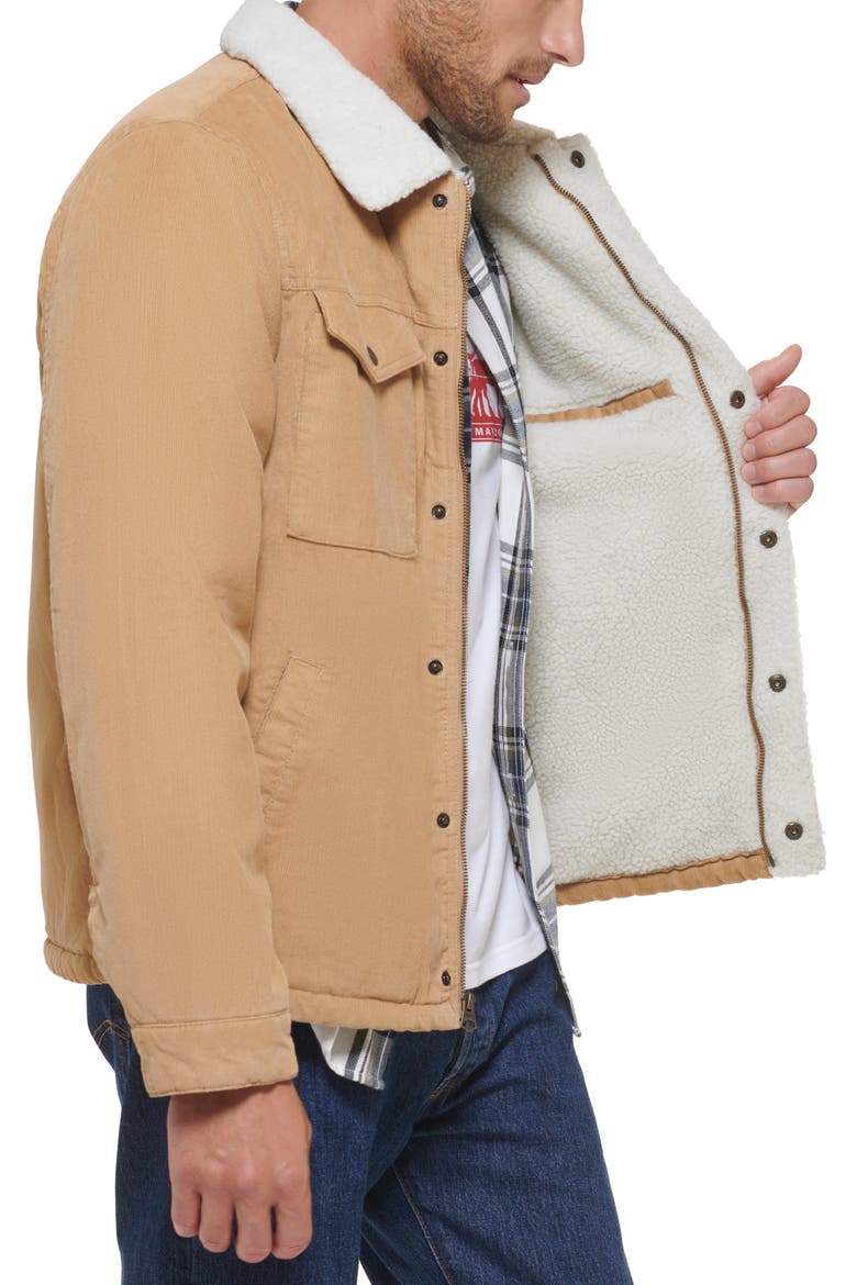 Corduroy Faux Shearling Lined Trucker Jacket, Alternate, color, TAN