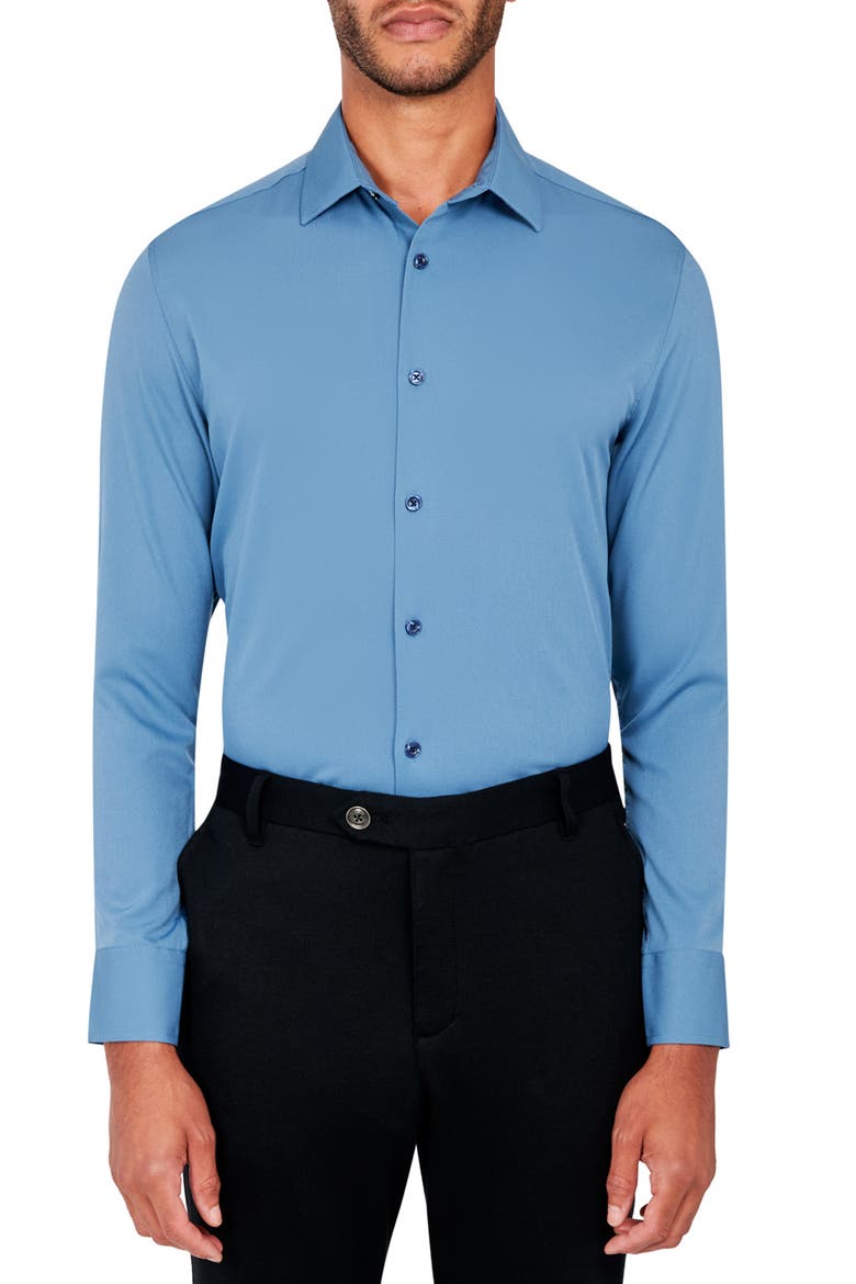 Slim Fit Solid Performance Dress Shirt, Main, color, DUSTY BLUE