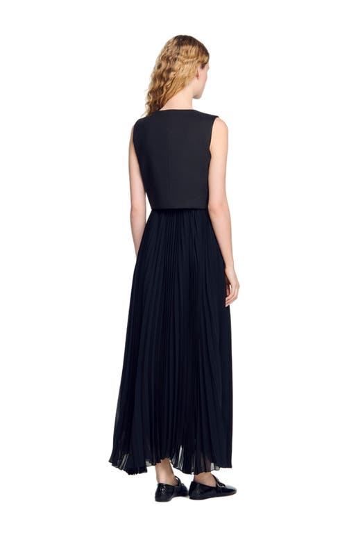 Sandro Pleated Maxi Dress In Black