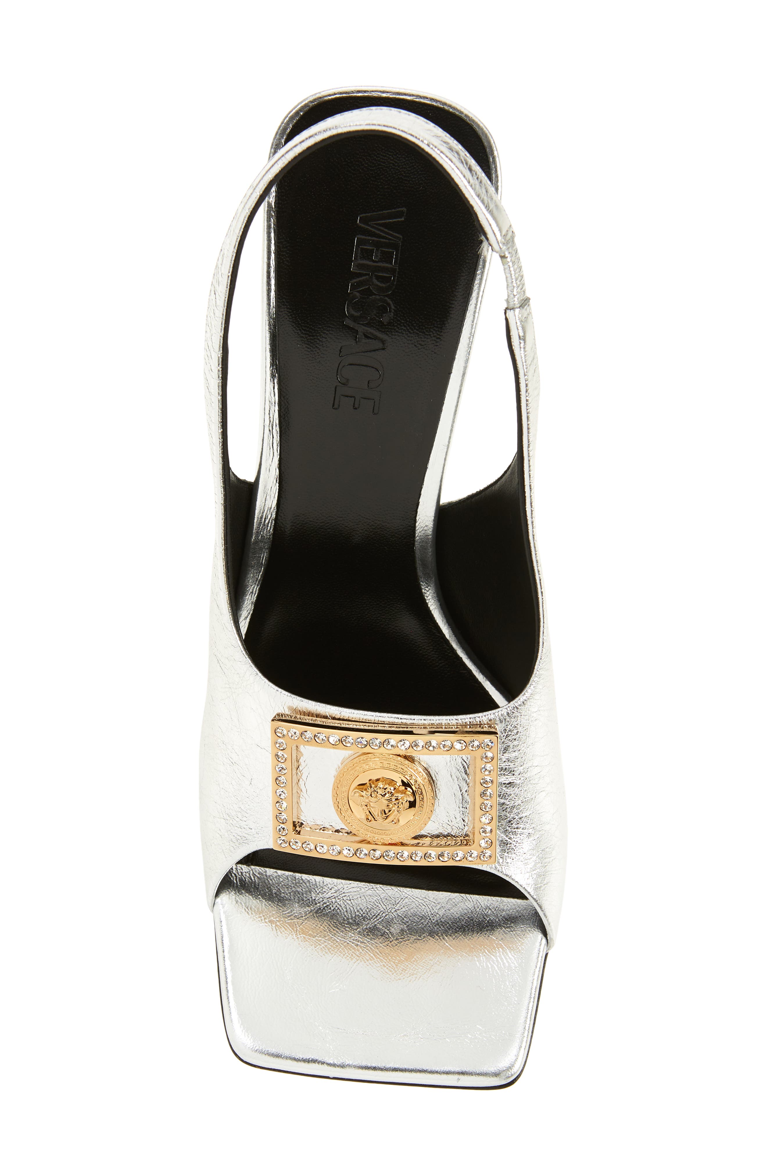 Versace Frame Medusa Slingback Sandal, Alternate, color, 
