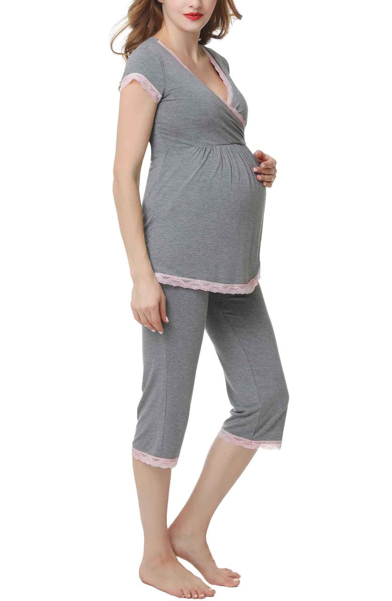 Kimi & Kai Cindy Maternity/Nursing Pajamas Set, Alternate, color, Dark Heather Gray