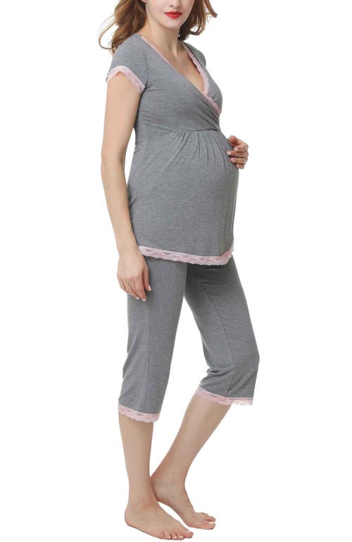 Kimi & Kai Cindy Maternity/nursing  Pajamas Set In Dark Heather Gray