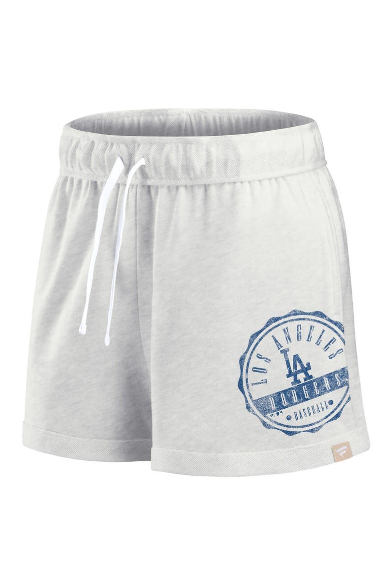 Women's Fanatics Branded Oatmeal Los Angeles Dodgers Oversized Badge Lounge Shorts, Alternate, color, Oatmeal