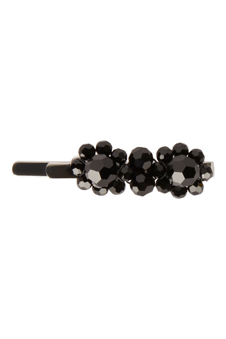Mini Crystal Flower Hair Clip, Main, color, JET