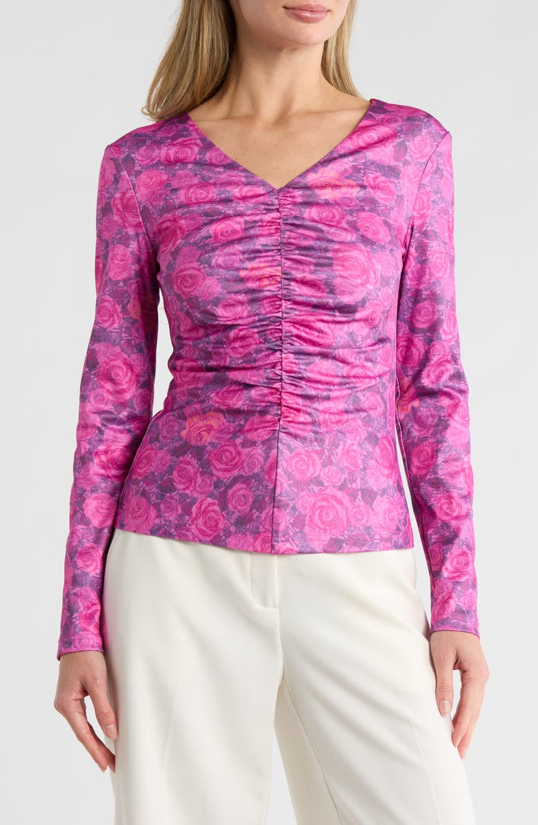 AREA STARS Ruched Jersey Top, Main, color, Cabbage Rose