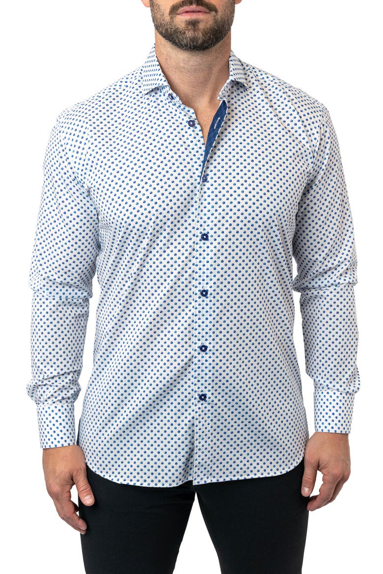 Einstein Dot Print Contemporary Fit Button-Up Shirt, Main, color, WHITE