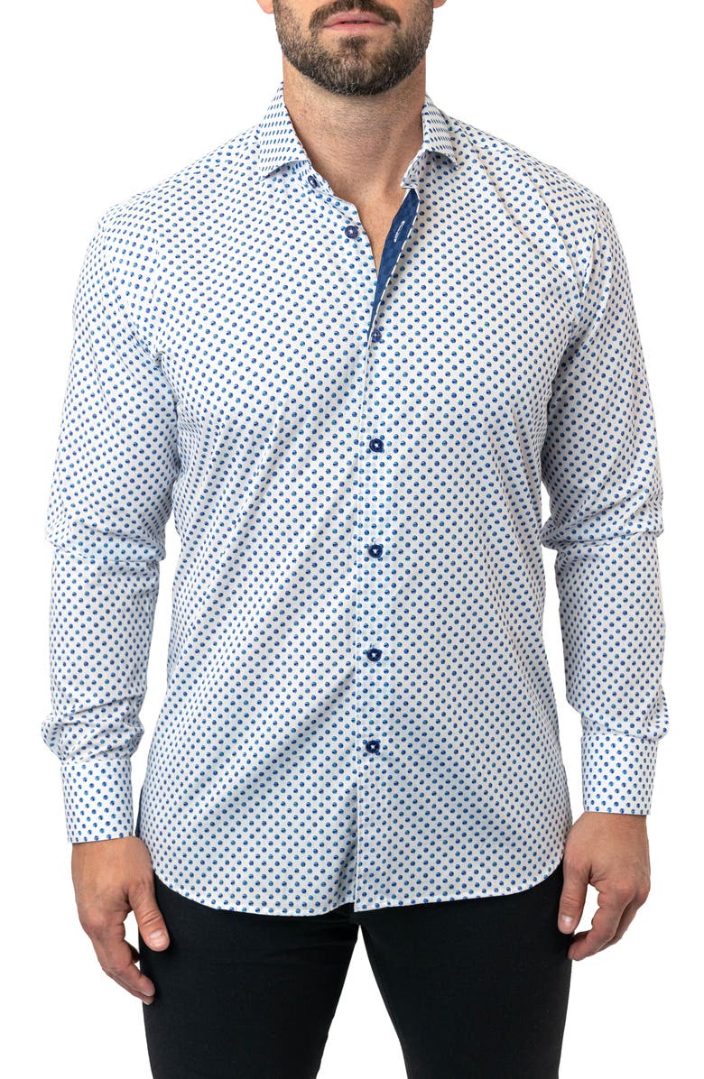 Maceoo Einstein Dot Print Contemporary Fit Button-Up Shirt, Main, color, White