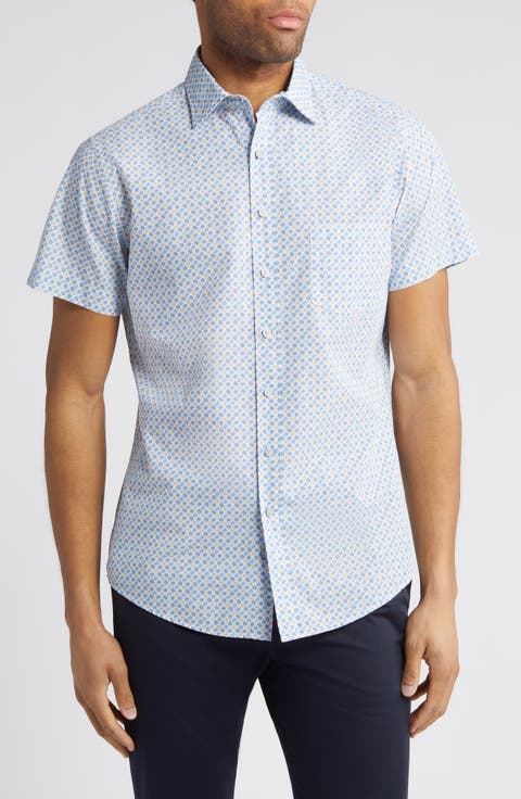 Glenariffe Sports Fit Foulard Print Short Sleeve Cotton Button-Up Shirt