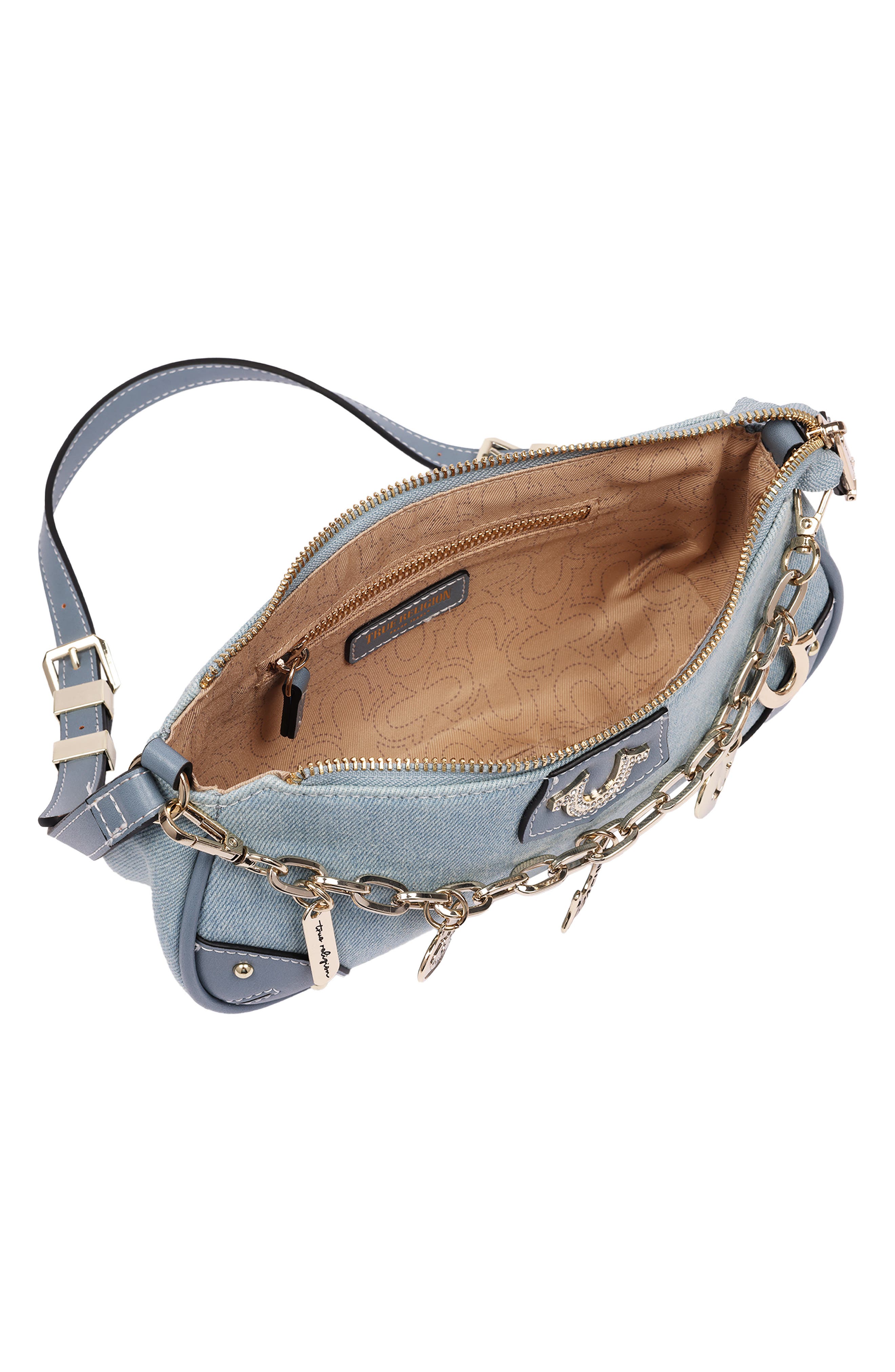 Horseshoe Chain Denim Baguette Bag, Alternate, color, DENIM