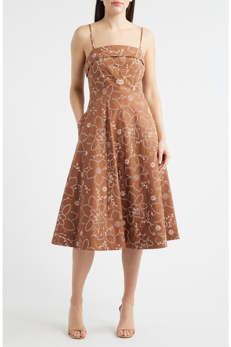 Embroidery Print Cotton Dress, Main, color, MOCHA