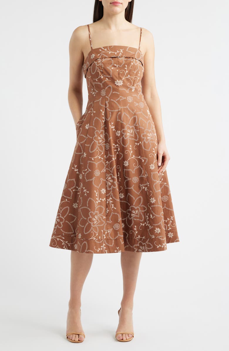 Sam Edelman Embroidery Print Cotton Dress, Main, color, Mocha