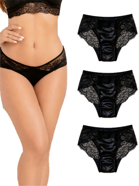 Pure Silk 3-Pack Lace Briefs Panties
