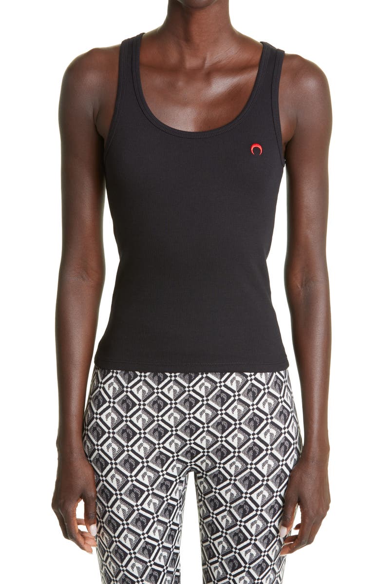 Marine Serre Embroidered Moon Organic Cotton Rib Tank Top, Main, color, 