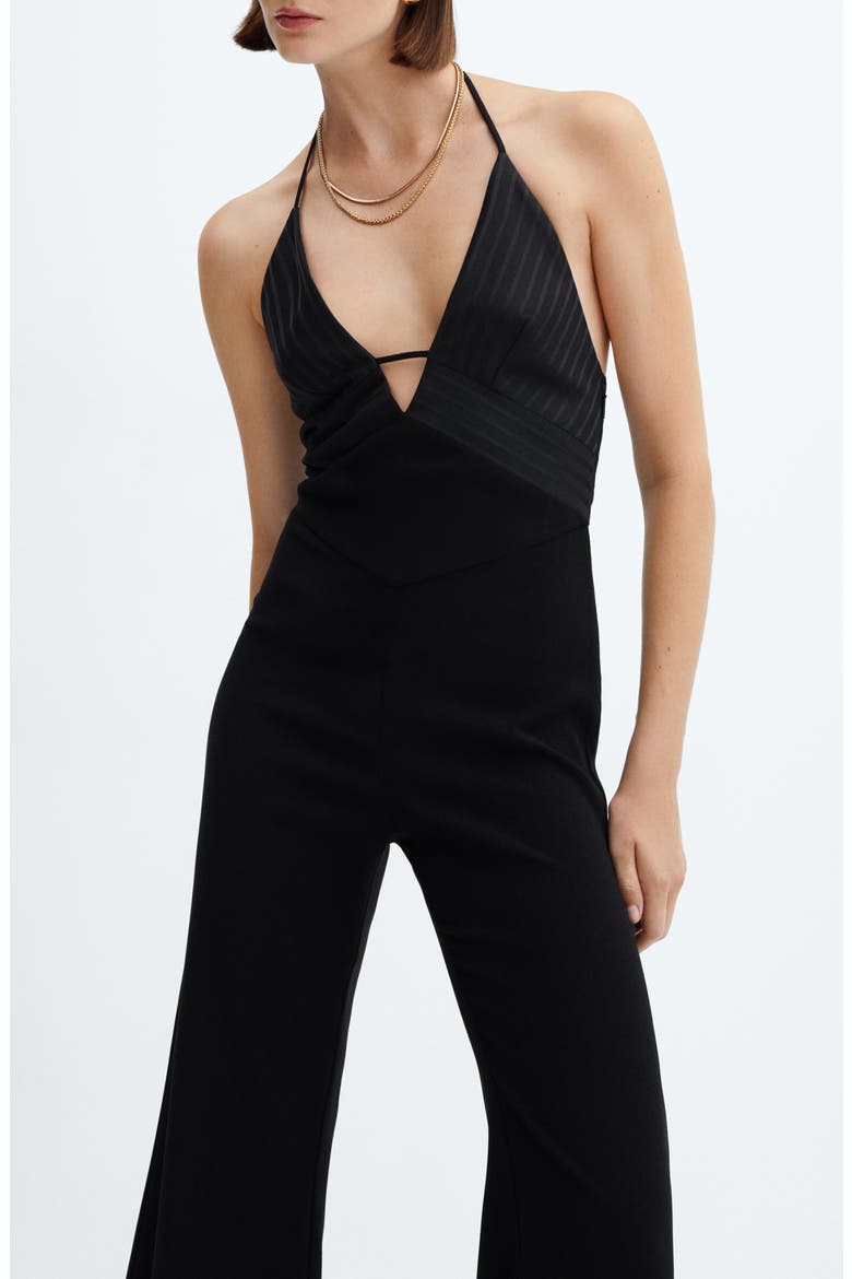 Halter Neck Flare Leg Jumpsuit, Alternate, color, BLACK