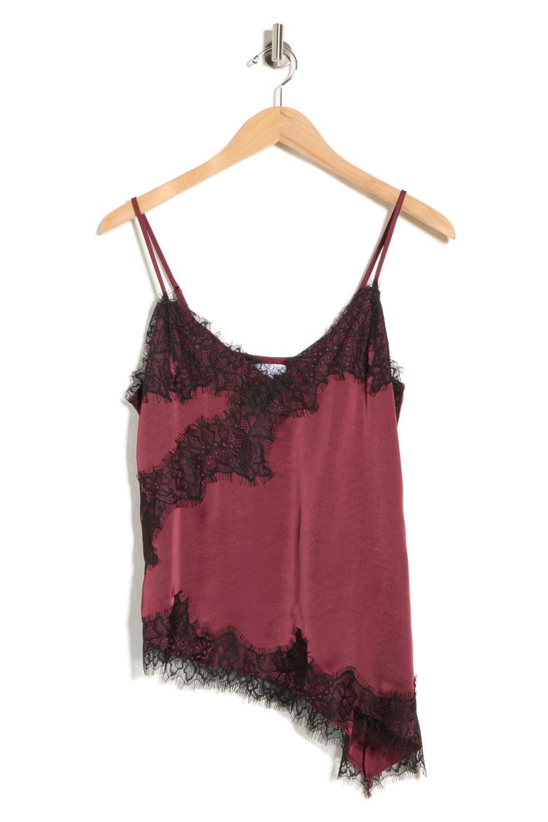 Asymmetric Lace Trim Camisole, Alternate, color, BURGUNDY- BLACK