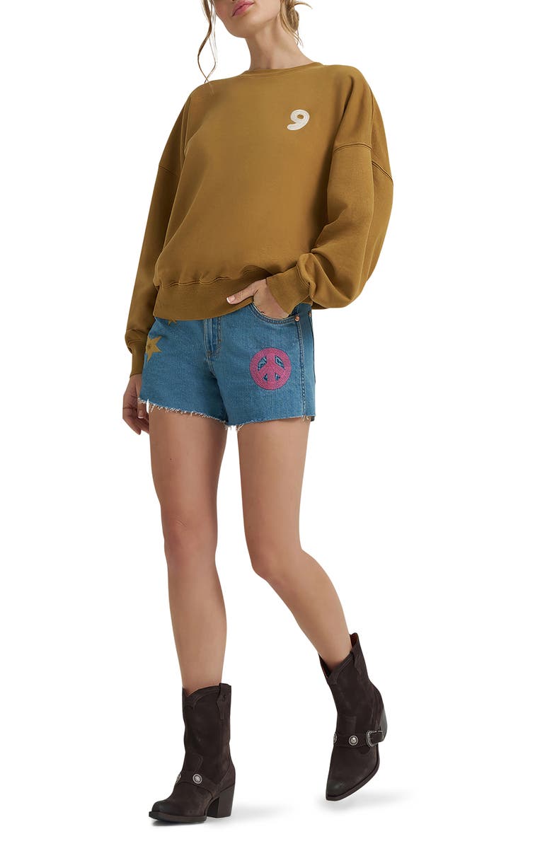 Wrangler Lainey Wilson x Wrangler Embroidered Cowboy Denim Cutoff Shorts, Alternate, color, 