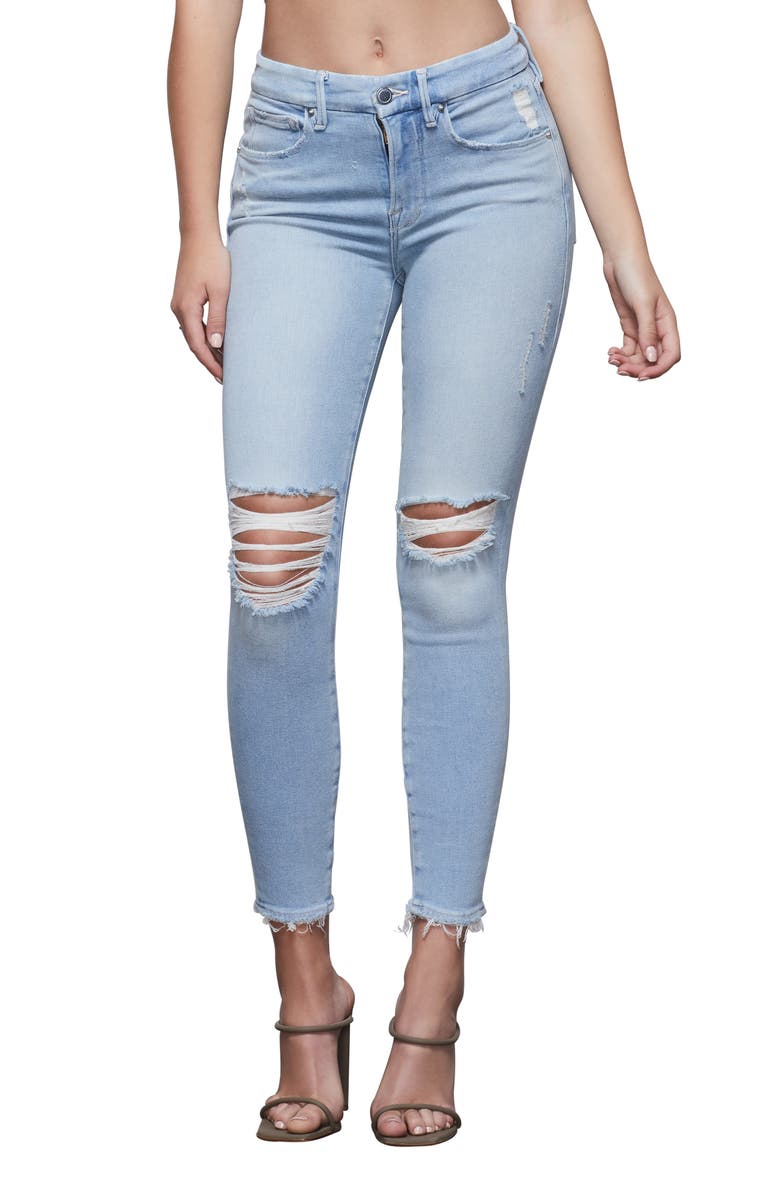 Good American Good Legs High Waist Ripped Ankle Skinny Jeans, Main, color, 