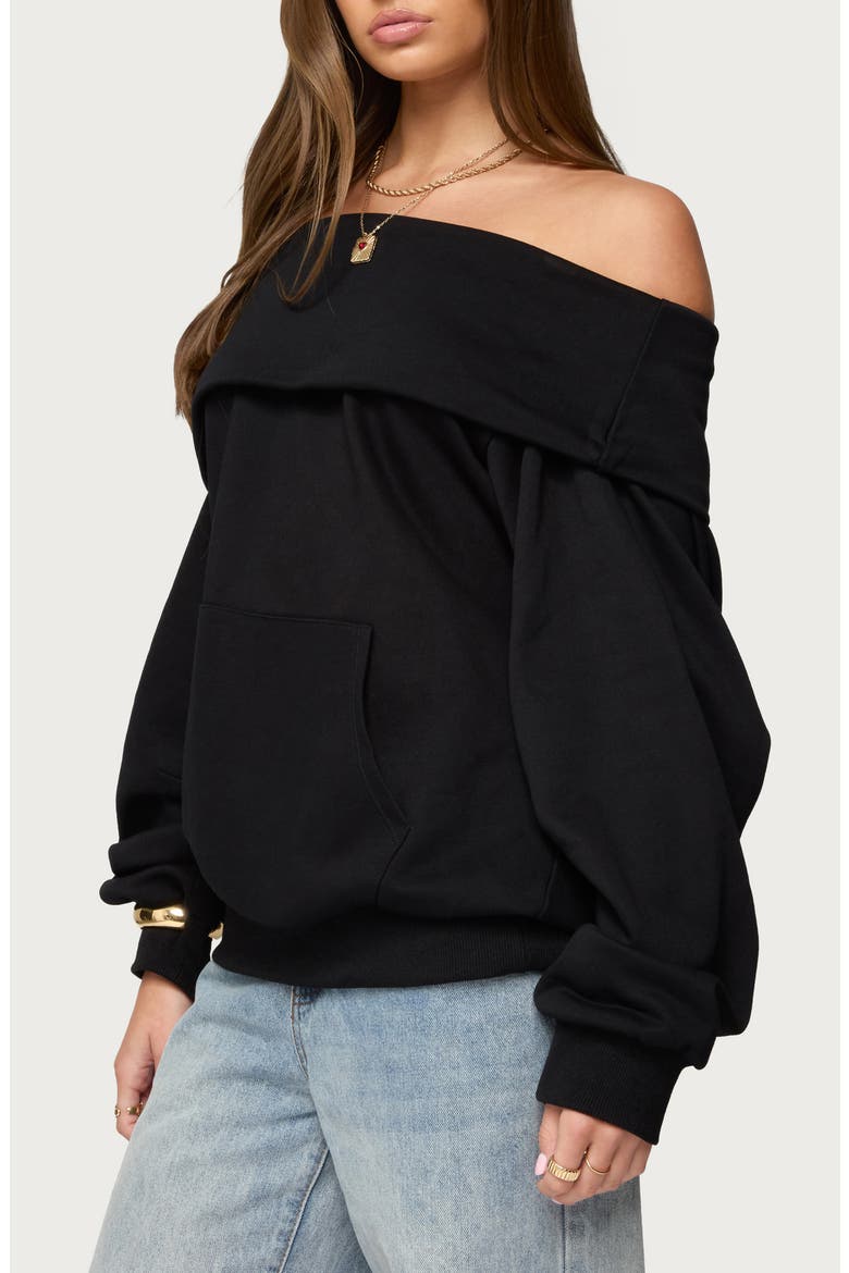 Ashlee Off the Shoulder Cotton Blend Sweatshirt, Alternate, color, BLACK