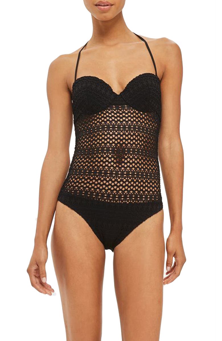 Topshop Crochet One-Piece Swimsuit, Main, color, 