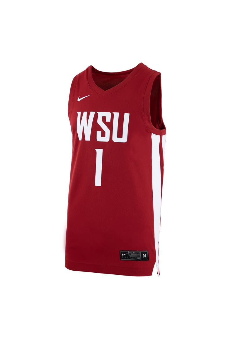 Men's Nike #1 Crimson Washington State Cougars Logo Replica Basketball Jersey, Alternate, color, Crimson