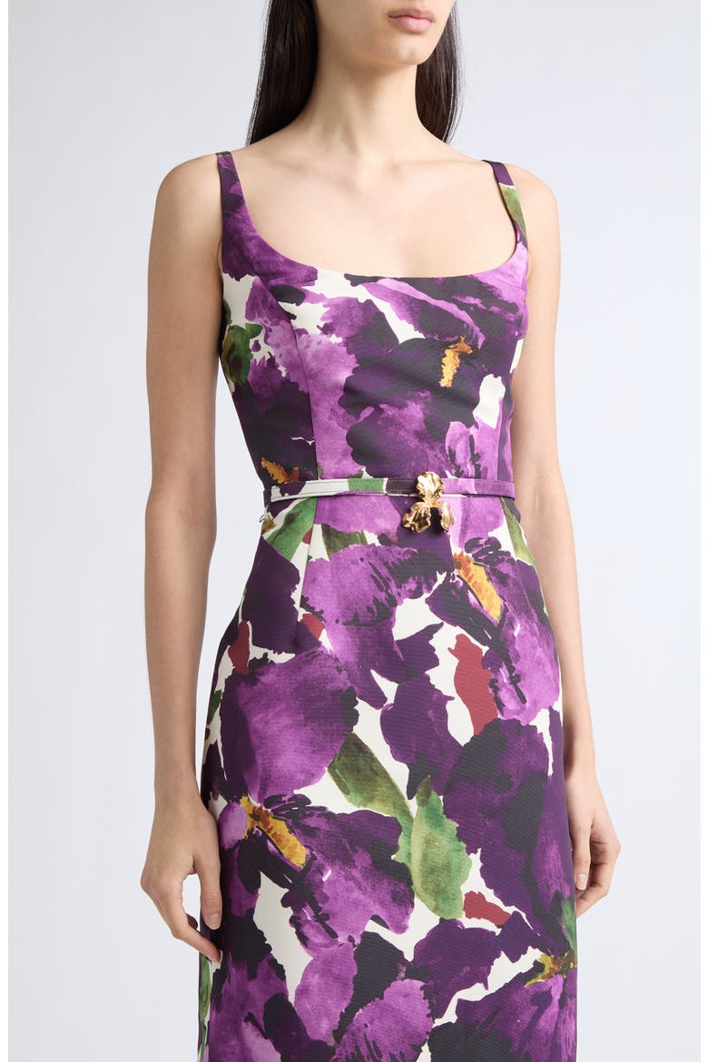 Watercolor Iris Faille Column Gown, Alternate, color, PURPLE/ IVORY