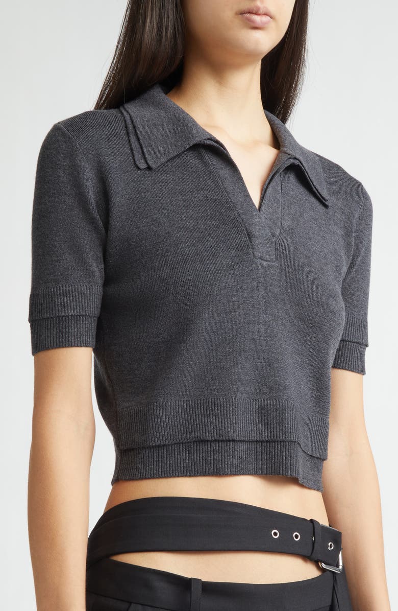 MONSE Doubled Crop Merino Wool Polo, Alternate, color, Dark Grey