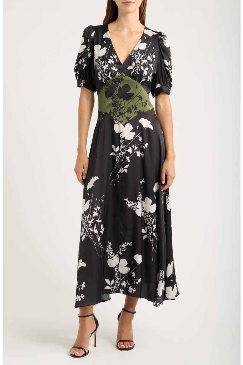 Mixed Print Floral Dress, Main, color, BLACK MULTI