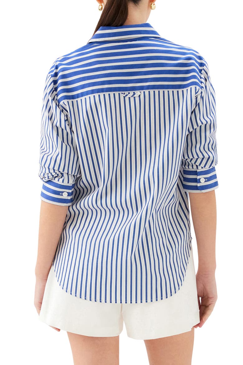 Leighton Ruched Sleeve Stripe Shirt, Alternate, color, INDIGO