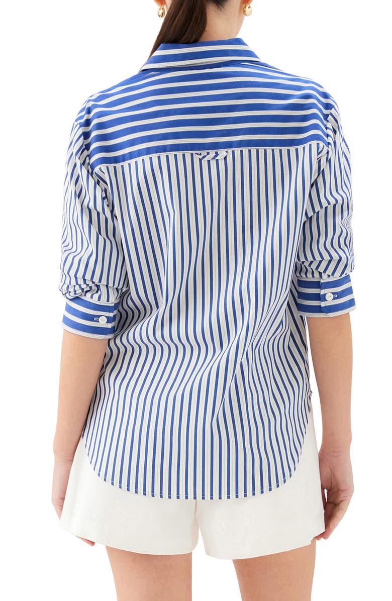 FIFTEEN TWENTY Leighton Ruched Sleeve Stripe Shirt, Alternate, color,
