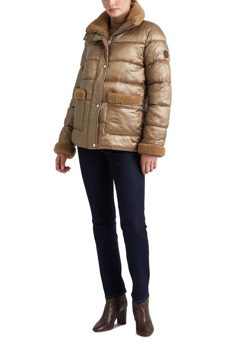 Lauren Ralph Lauren Puffer Jacket with Faux Fur Trim, Alternate, color, 