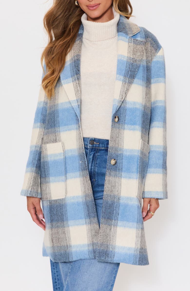 VICI Collection Geneva Brushed Plaid Coat, Main, color, Blue Multi