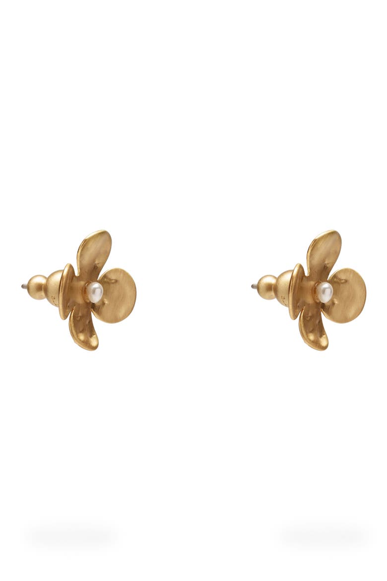 Lucky Mini Imitation Pearl Stud Earrings, Alternate, color, BRUSHED BRASS