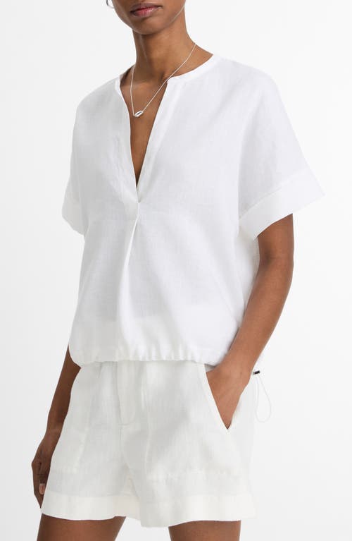 Vince Short-sleeve Linen Top In Optic White