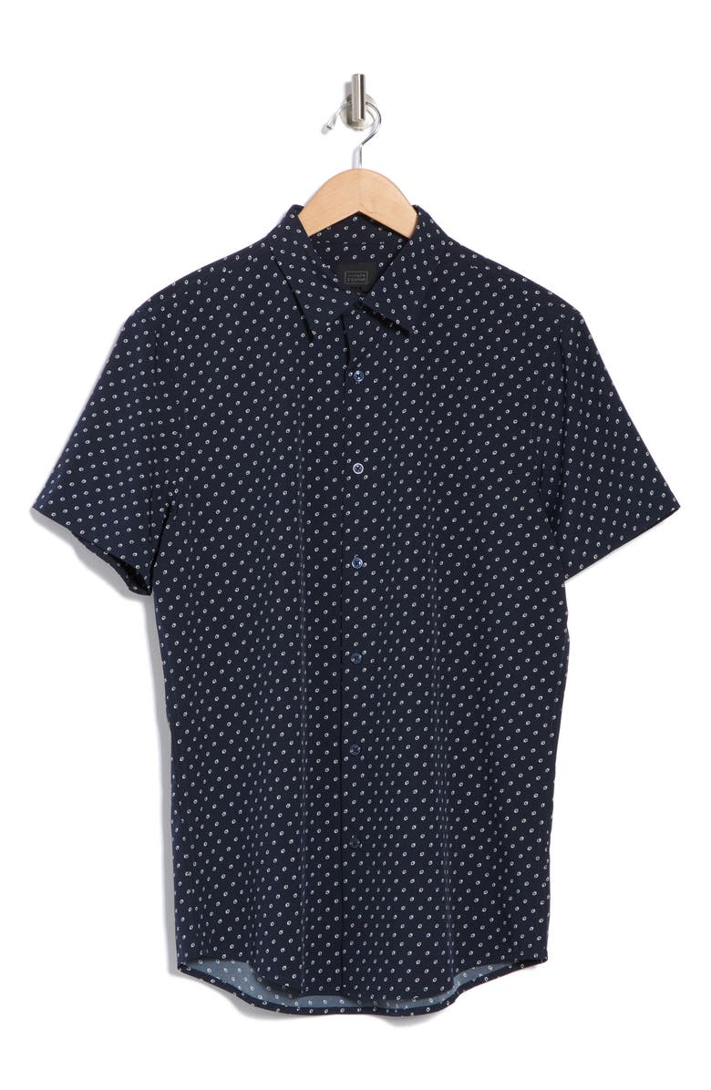 14th & Union Short Sleeve Performance Button-Up Shirt, Alternate, color, Navy Blazer Portal Squares