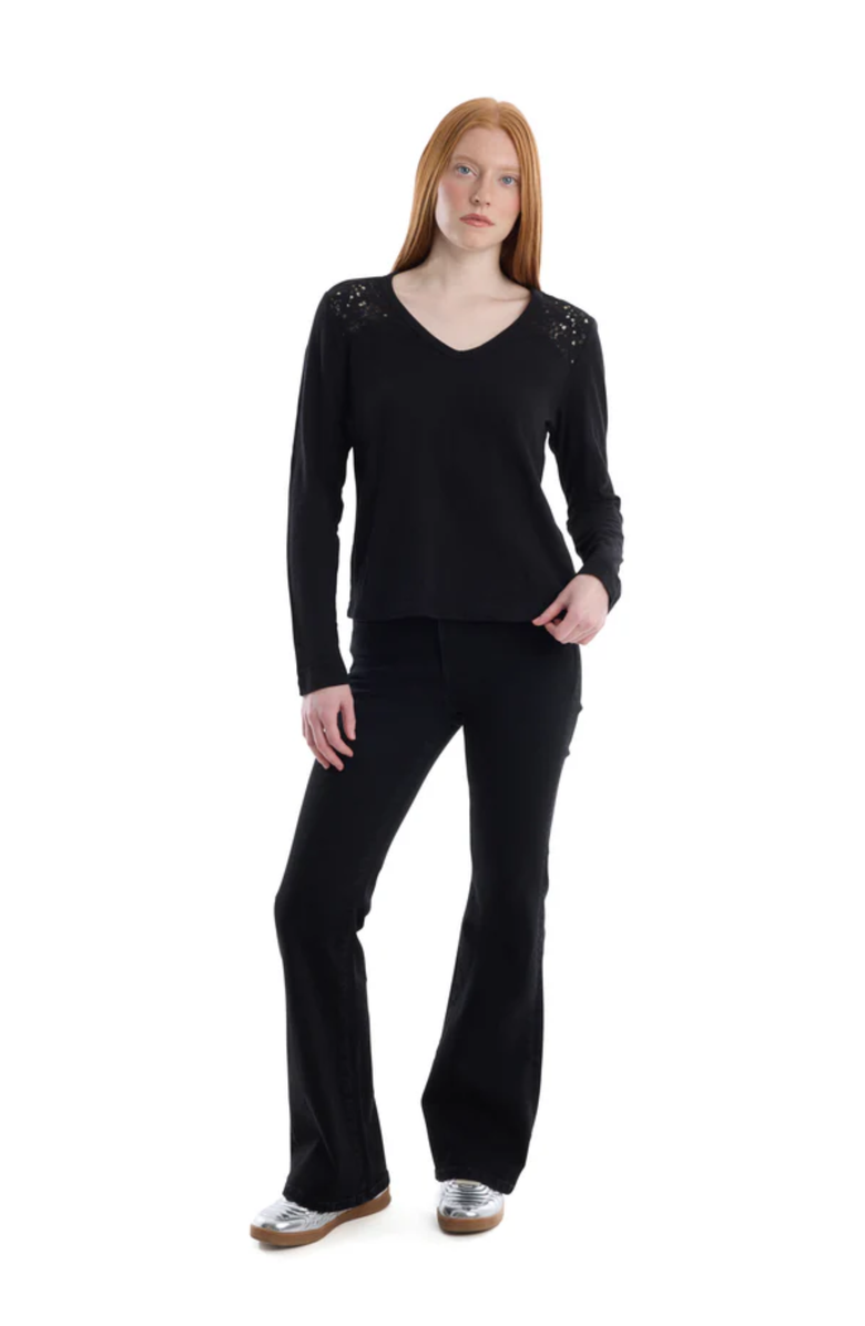 WILT Clothing V-Neck Long Sleeve Mixed Media Tee with Lace Inset, Alternate, color, Black