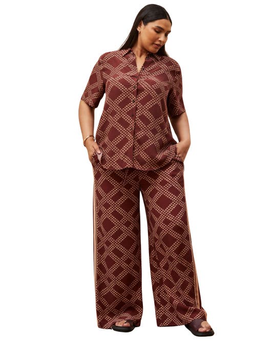 Live Unlimited Geo Print Wide Leg Trouser In Brown