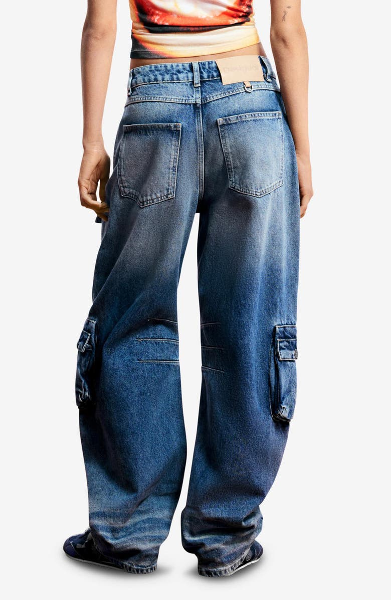 Desigual Wide Leg Cargo Jeans, Alternate, color, Medium Blue
